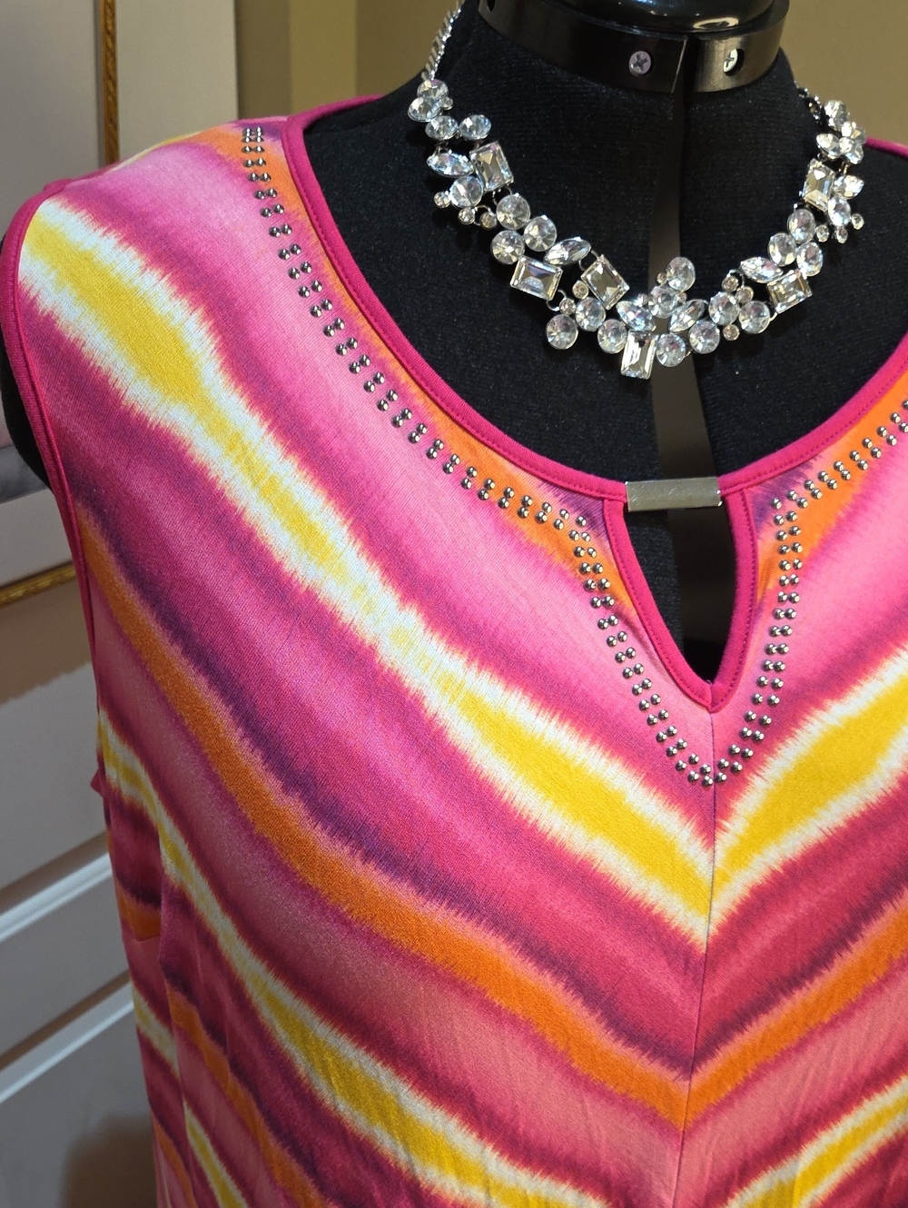 Nwt 4X Catherines Pink Chevron Sleeveless Maxi Dress with Keyhole No Pockets - Picture 8 of 16